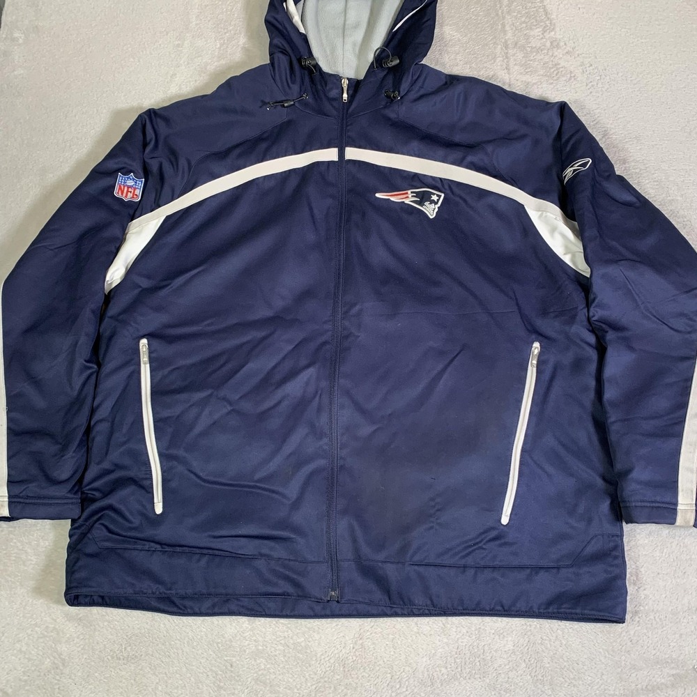 New England Patriots Jacket 2XL Blue Hooded Sideline Authentics Reebok Vintage